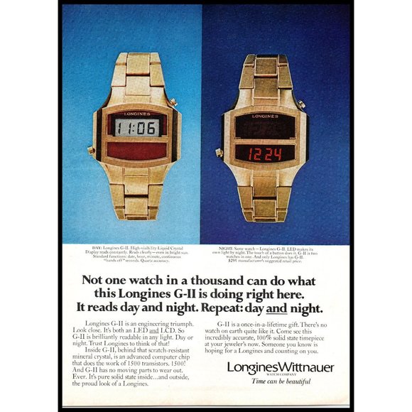 1976 Lingines Wittnauer G-II Day and Night Watch Vintage Print Ad Wall Art Photo - Picture 1 of 1